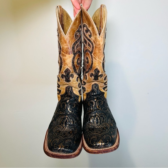 Ferrini Women’s Antique Saddle/Black Leather Western Boots 8 - Picture 3 of 8